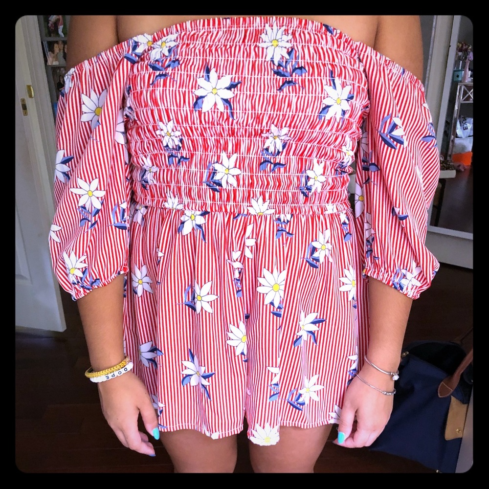 Floral red romper
